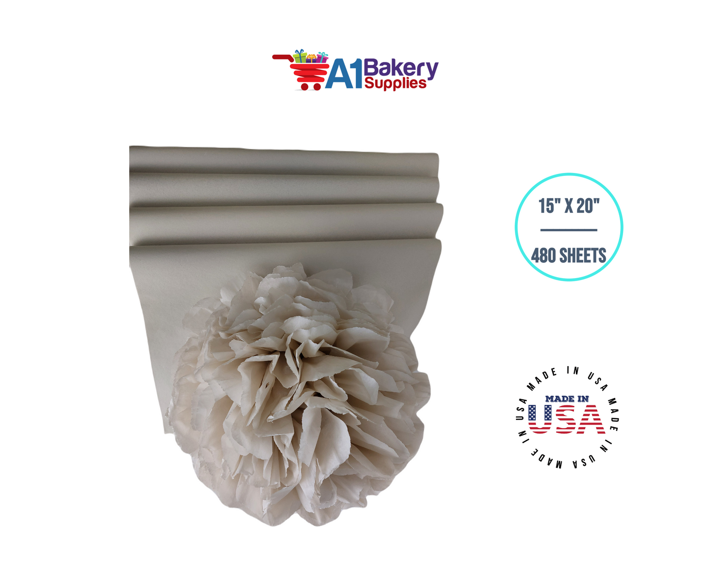 OatMeal Tissue Paper Squares, Bulk 480 Sheets, Premium Gift Wrap and Art Supplies for Birthdays, Holidays, or Presents by A1BakerySupplies, Large 15 Inch x 20 Inch