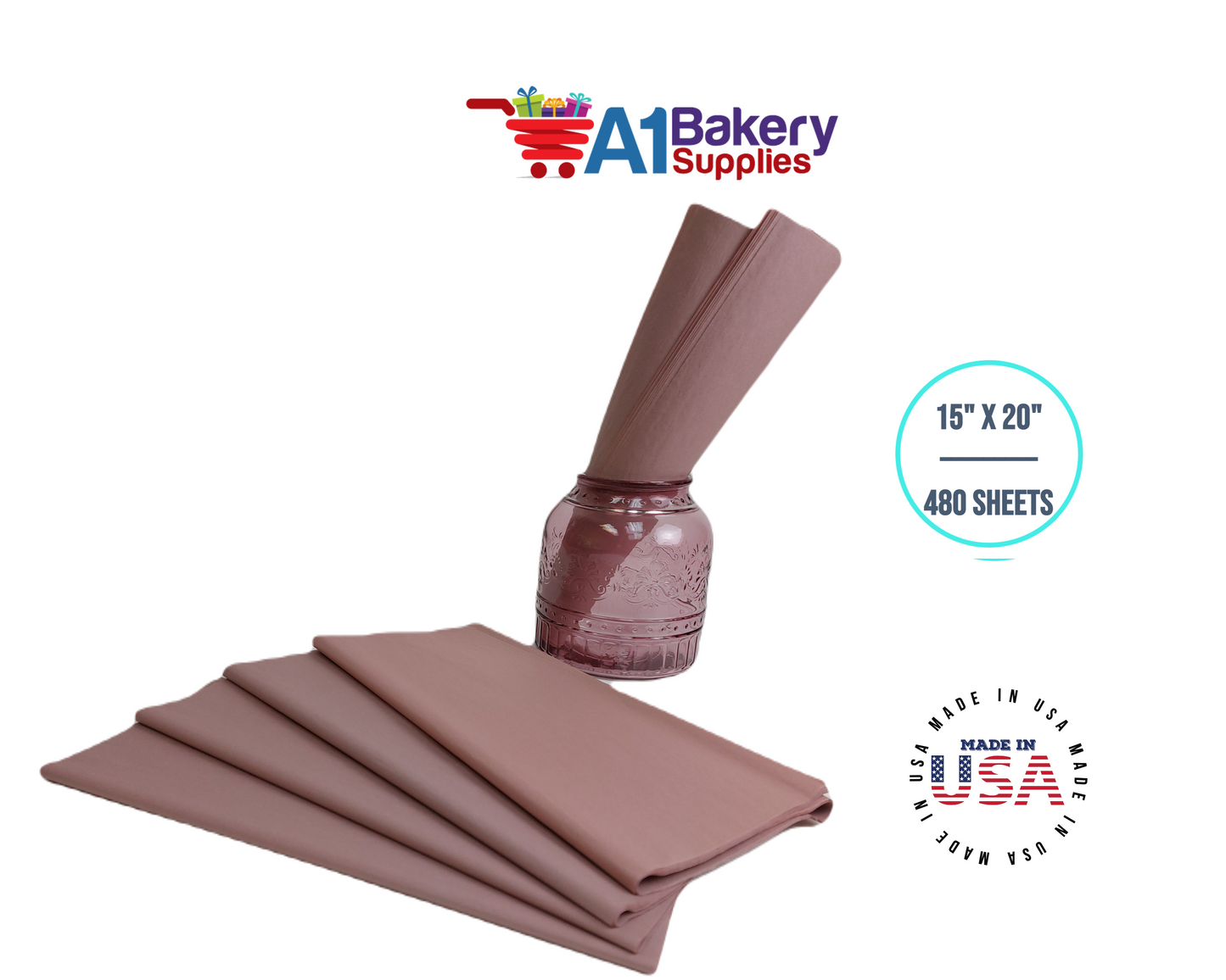 Rose gold Tissue Paper Squares, Bulk 480 Sheets, Premium Gift Wrap and Art Supplies for Birthdays, Holidays, or Presents by A1BakerySupplies, Large 15 Inch x 20 Inch