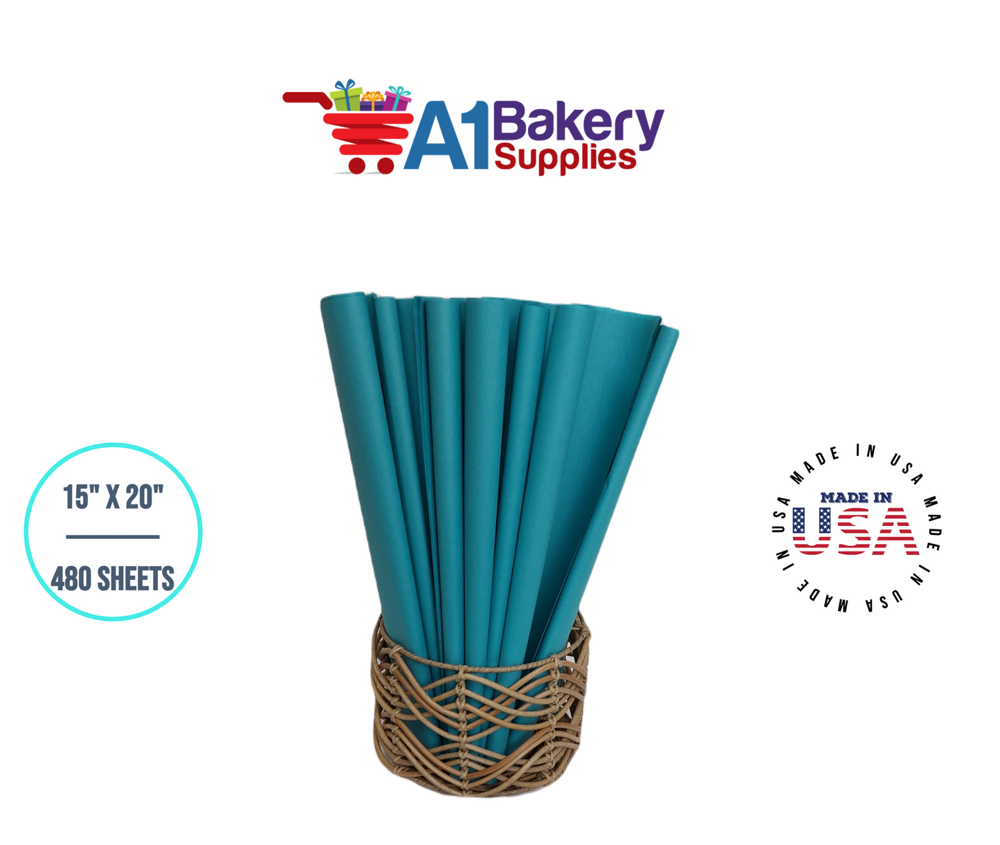 Caribbean Teal Color Premium Gift Wrap Tissue Paper 15 Inch x 20 Inch - 480 Sheets