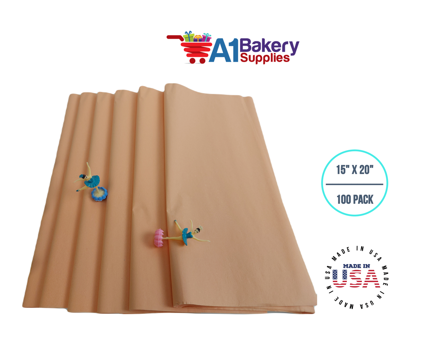 Peach Tissue Paper Squares Bulk 100 Sheets Premium Gift Wrap and Art Supplies for Birthdays Holidays or Presents by A1 Bakery Supplies Large 15 Inch x 20 Inch