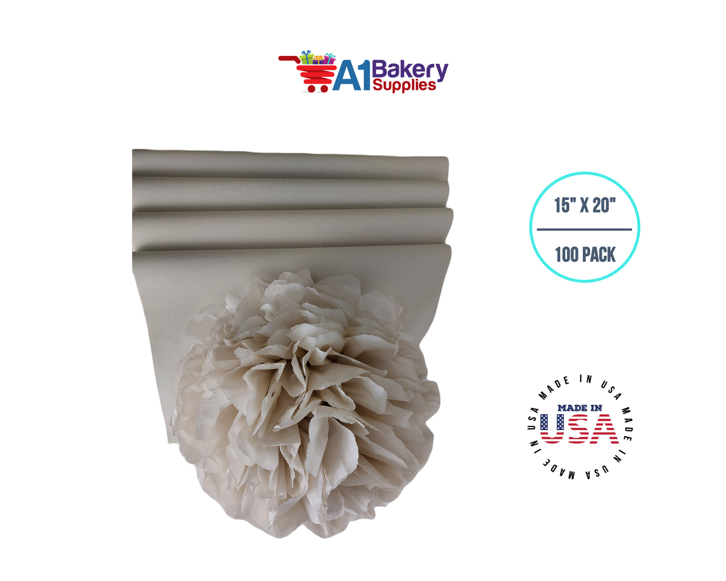 OatMeal Tissue Paper Squares, Bulk 100 Sheets, Premium Gift Wrap and Art Supplies for Birthdays, Holidays, or Presents by A1BakerySupplies, Large 15 Inch x 20 Inch