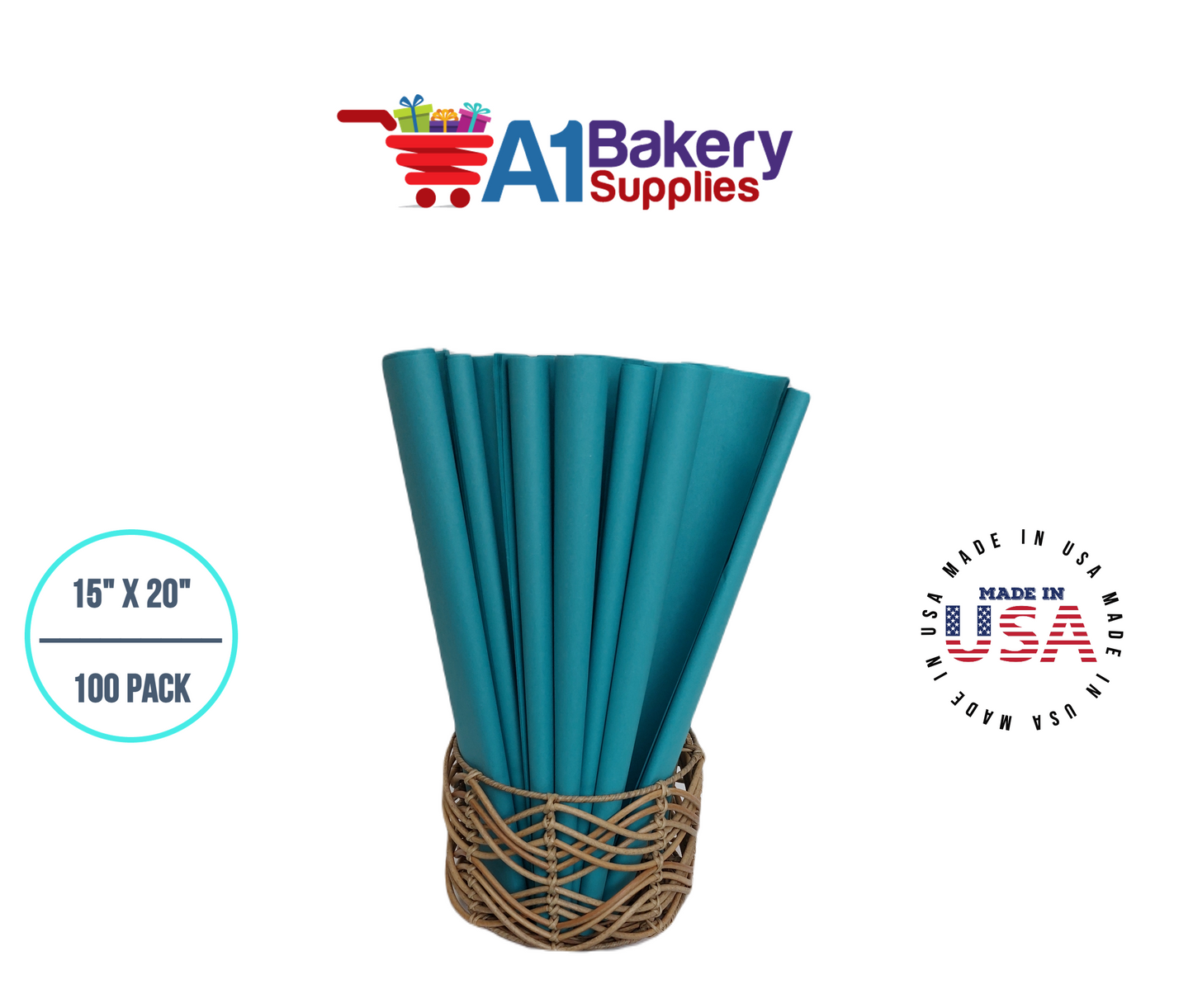 CaribbeanTeal Tissue Paper Squares, Bulk 100 Sheets, Premium Gift Wrap and Art Supplies for Birthdays, Holidays, or Presents by A1BakerySupplies, Large 15 Inch x 20 Inch