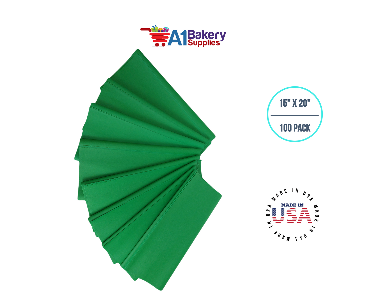 Kelly Green Tissue Paper Squares, Bulk 100 Sheets, Premium Gift Wrap and Art Supplies for Birthdays, Holidays, or Presents by A1BakerySupplies, Large 15 Inch x 20 Inch