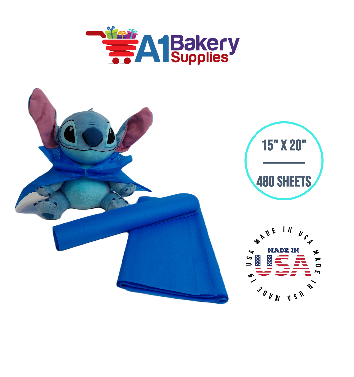 Sapphire Blue Tissue Paper Squares, Bulk 480 Sheets, Premium Gift Wrap and Art Supplies for Birthdays, Holidays, or Presents by A1BakerySupplies, Large 15 Inch x 20 Inch