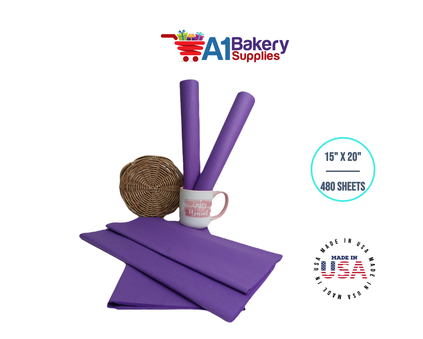 Lavender Tissue Paper Squares, Bulk 480 Sheets, Premium Gift Wrap and Art Supplies for Birthdays, Holidays, or Presents by A1BakerySupplies, Large 15 Inch x 20 Inch