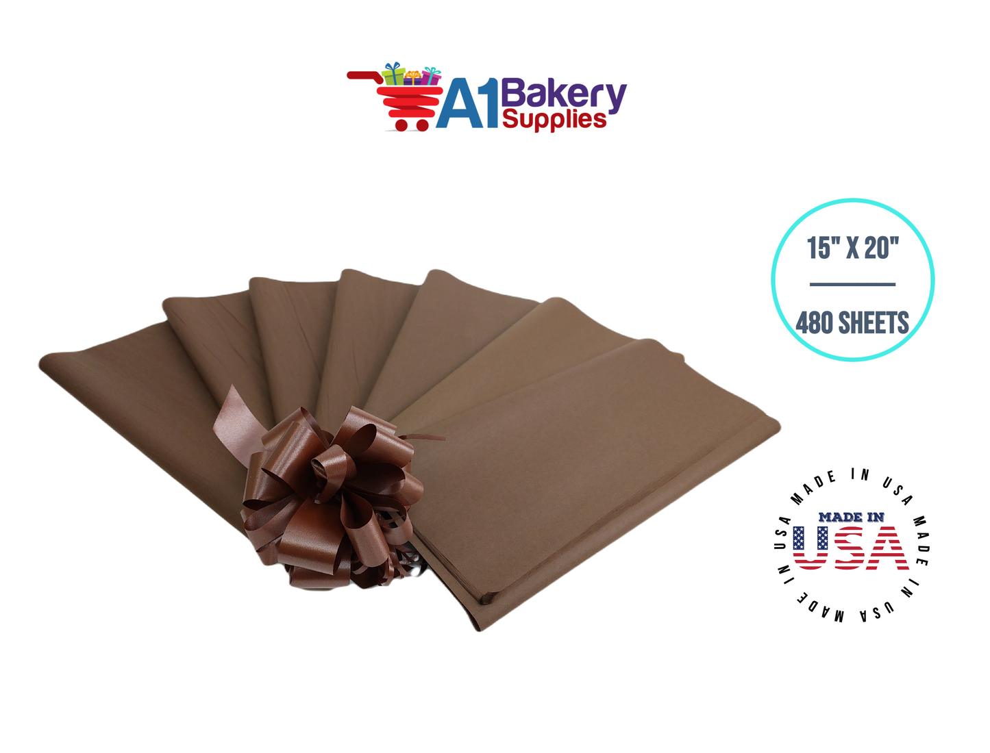Chocolate Tissue Paper Squares, Bulk 480 Sheets, Premium Gift Wrap and Art Supplies for Birthdays, Holidays, or Presents by A1BakerySupplies, Large 15 Inch x 20 Inch