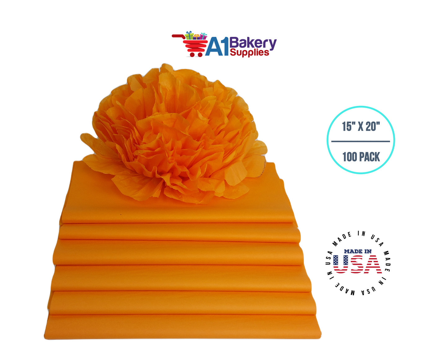 Tangerine Tissue Paper 15 Inch x 20 Inch - 100 Sheets