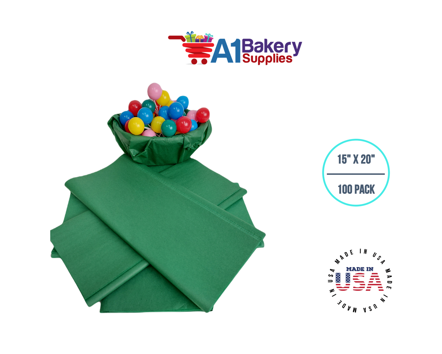 Holiday Green Wrap Tissue Paper 15 Inch X 20 Inch - 100 Sheets