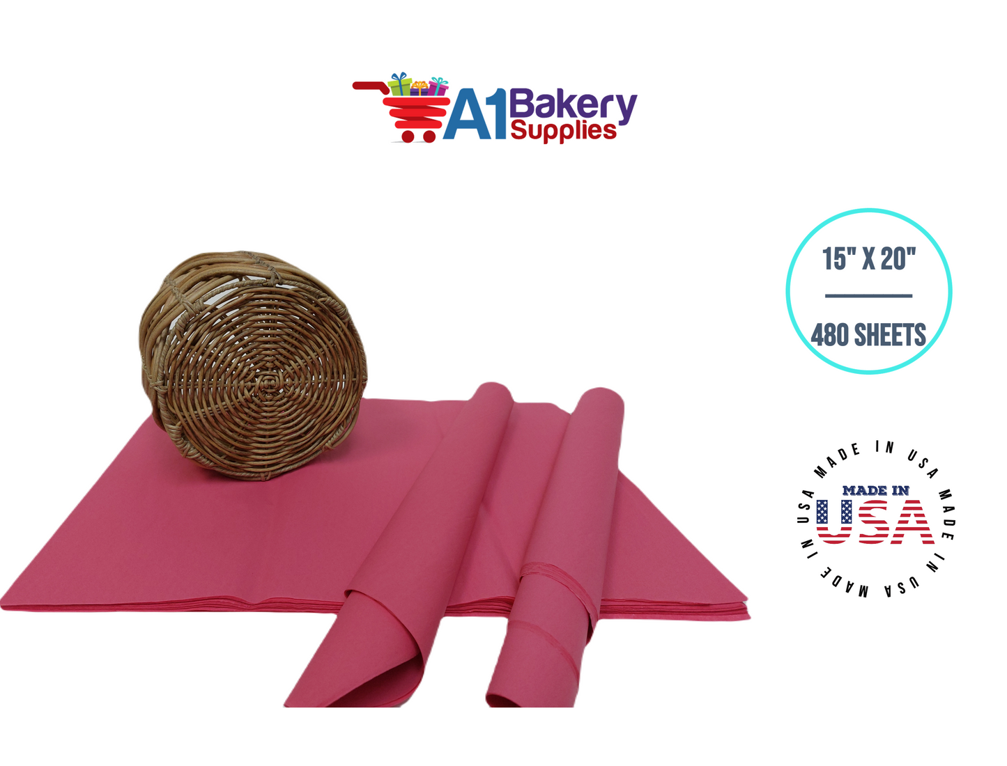 Azalea Pink High Quality Gift Wrap Color Tissue Paper - Made in USA 15 Inch x 20 Inch - 480 Sheets per Pack