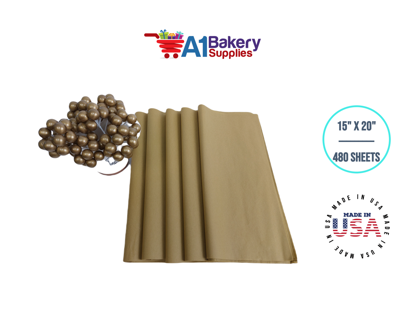 Antique Gold Gift Wrap Tissue Paper 15 Inch x 20 Inch - 480 Sheets Pack