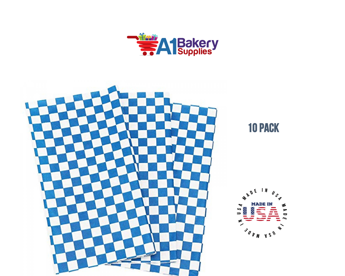 Deli Sandwich Wraps Basket Liners and Food Wrapping Liner Papers by A1 Bakery Supplies of 10 pack (Blue Checked)