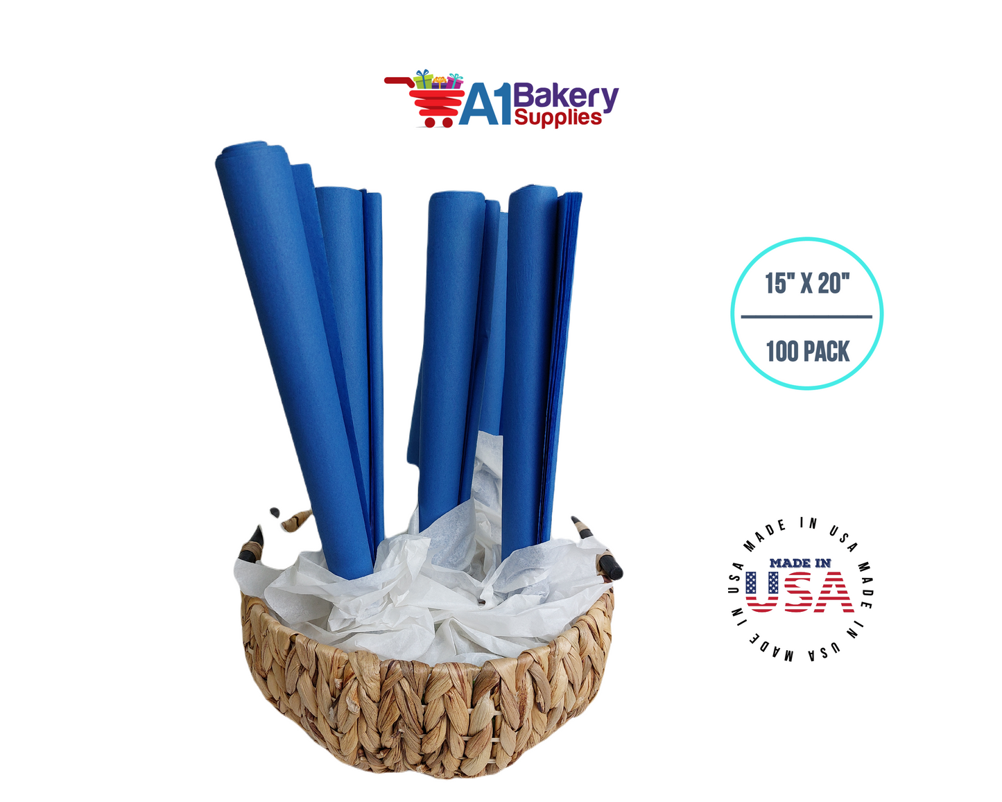 Dark Blue Gift Wrap Tissue Paper - Premium Quality Paper Made in USA 15 Inch x 20 Inch - 100 Sheets