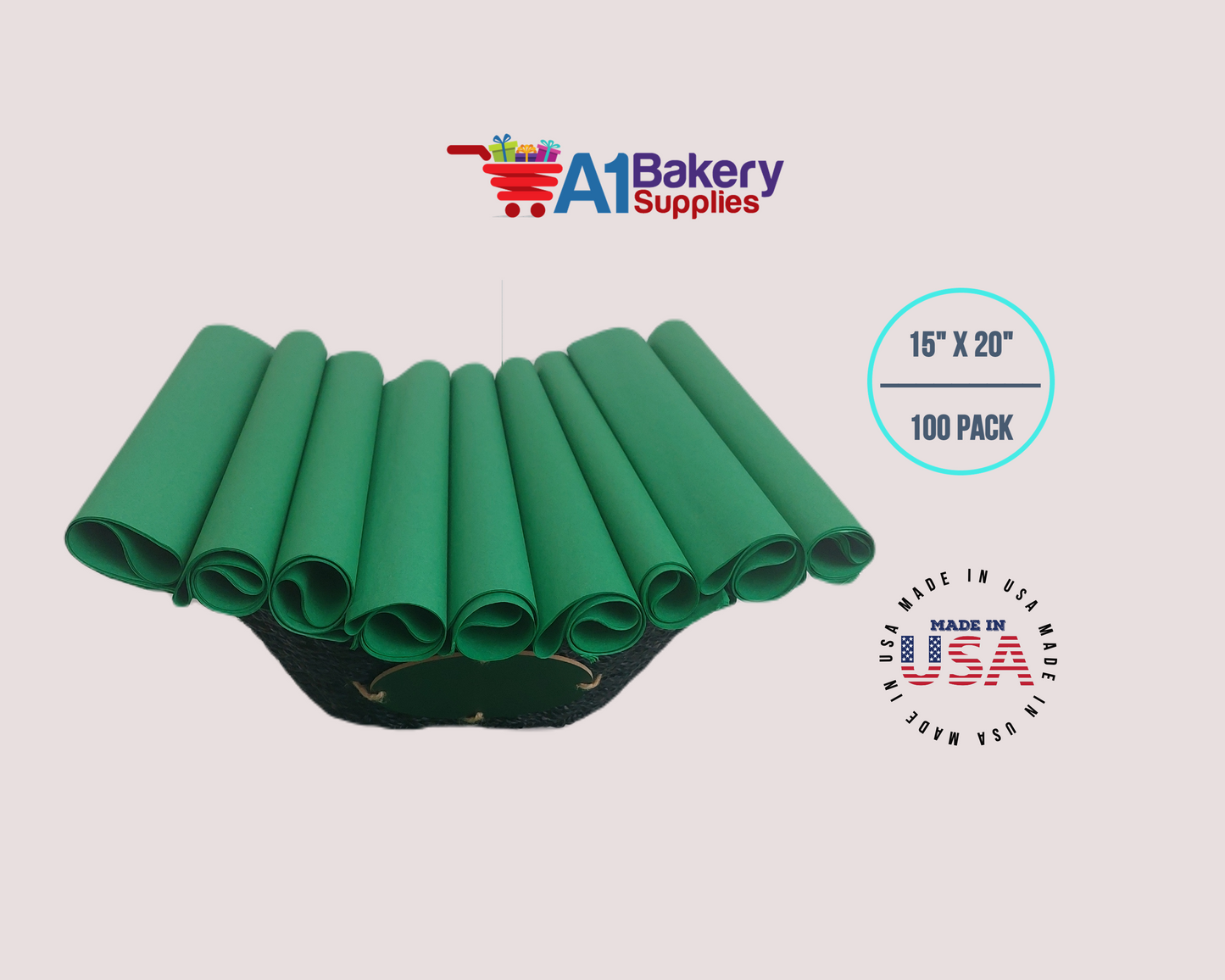 Festive Gren Tissue Paper Squares, Bulk 100 Sheets, Premium Gift Wrap and Art Supplies for Birthdays, Holidays, or Presents by A1BakerySupplies, Large 15 Inch x 20 Inch