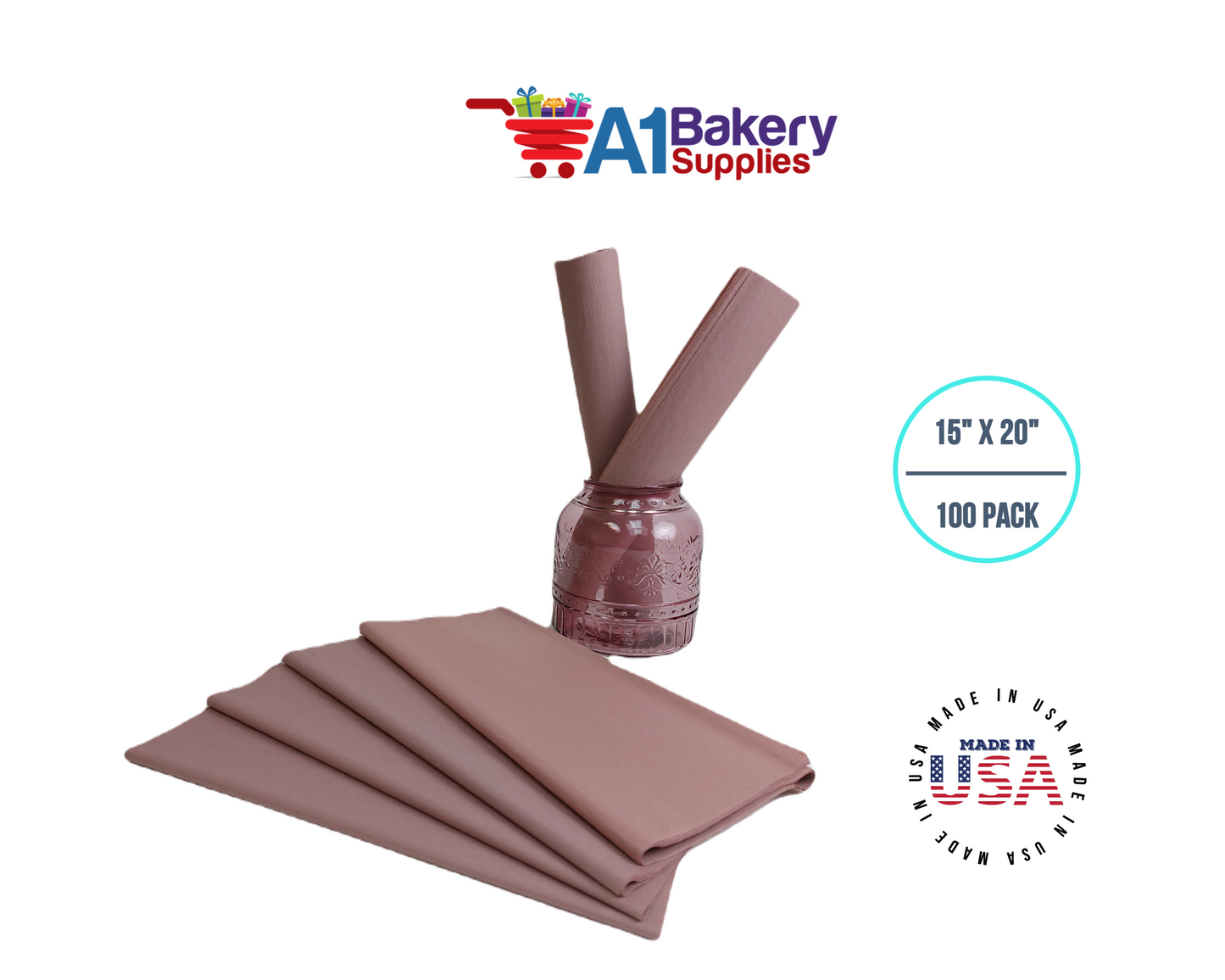 Rose gold Tissue Paper Squares, Bulk 100 Sheets, Premium Gift Wrap and Art Supplies for Birthdays, Holidays, or Presents by A1BakerySupplies, Large 15 Inch x 20 Inch