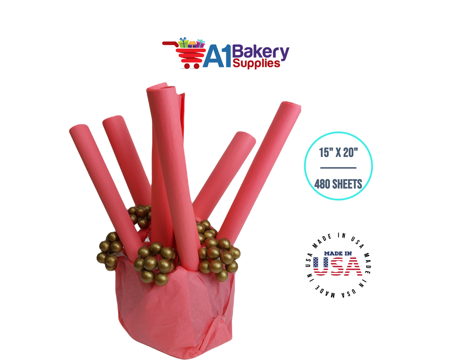 Coral Pink Color Gift Wrap Tissue Paper 15 Inch x 20 Inch - 480 Sheets Pack