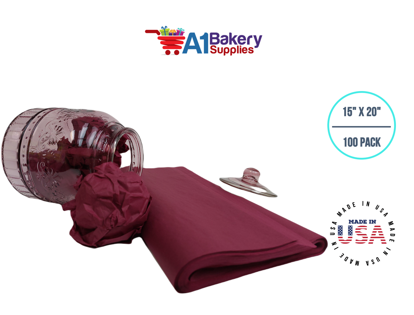 Burgundy Tissue Paper Squares, Bulk 100 Sheets, Premium Gift Wrap and Art Supplies for Birthdays, Holidays, or Presents Large 15 Inch x 20 Inch