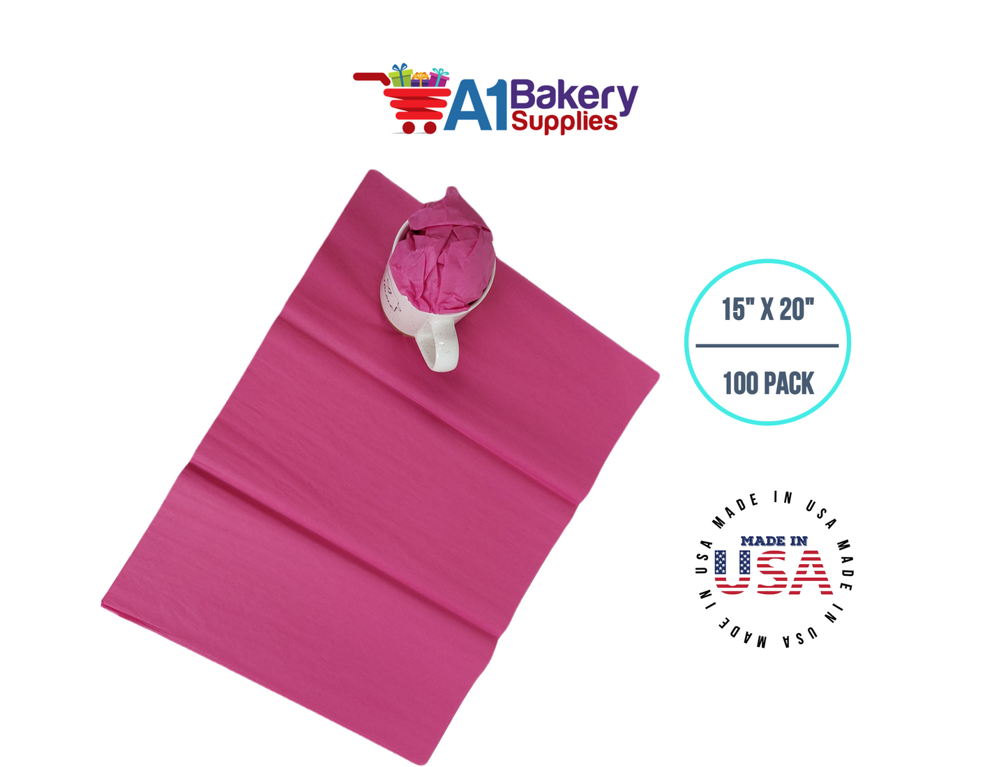 Cerise Pink Tissue Paper Squares, Bulk 100 Sheets, Premium Gift Wrap and Art Supplies for Birthdays, Holidays, or Presents by A1BakerySupplies, Large 15 Inch x 20 Inch