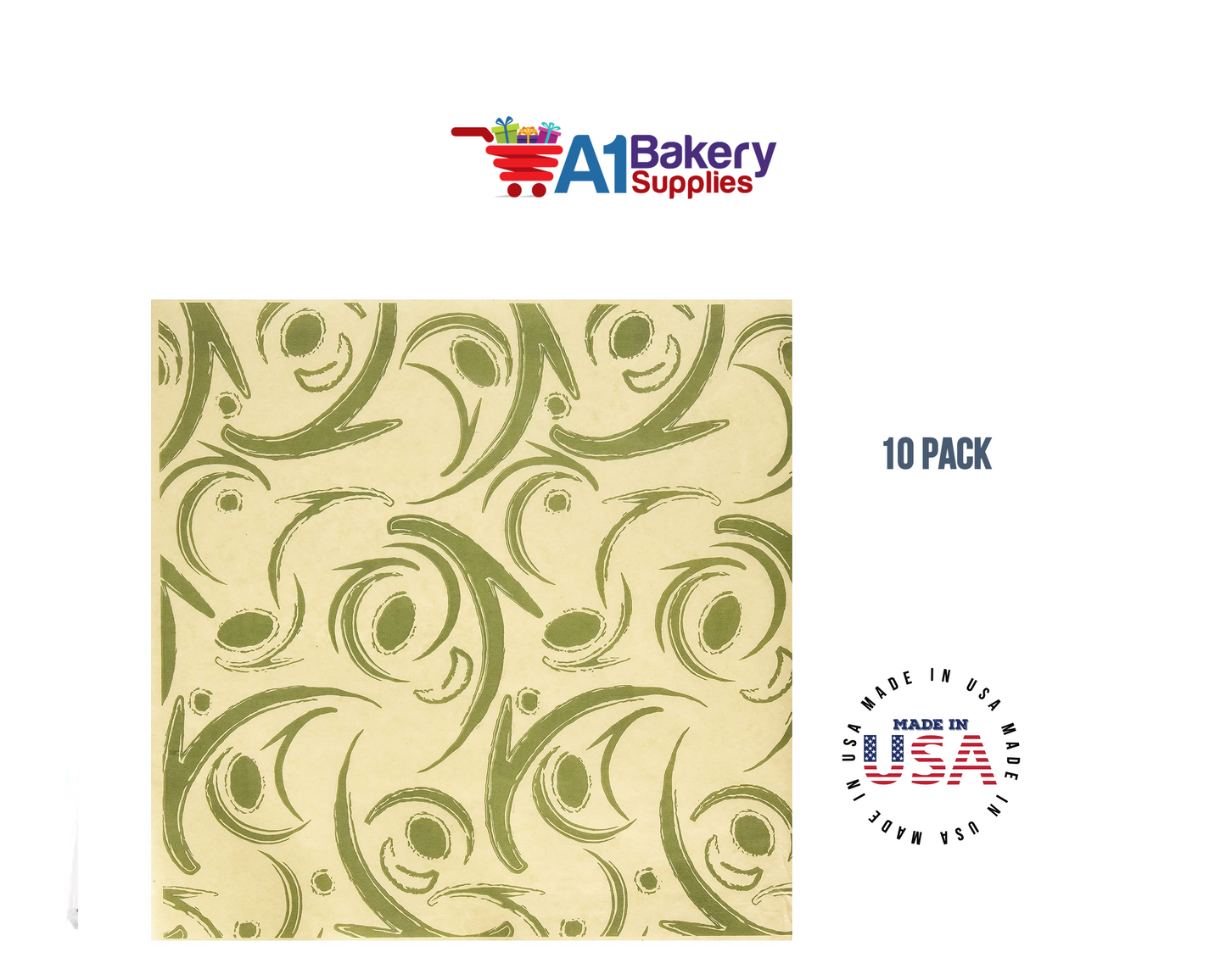 Deli Sandwich Wraps Basket Liners and Food Wrapping Liner Papers by A1 Bakery Supplies of 10 pack (Green Swril)