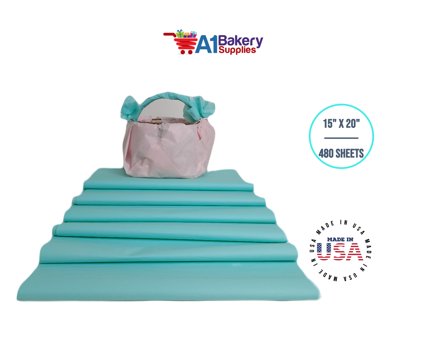 Pistachio Tissue Paper Squares, Bulk 480 Sheets, Premium Gift Wrap and Art Supplies for Birthdays, Holidays, or Presents by A1BakerySupplies, Large 15 Inch x 20 Inch