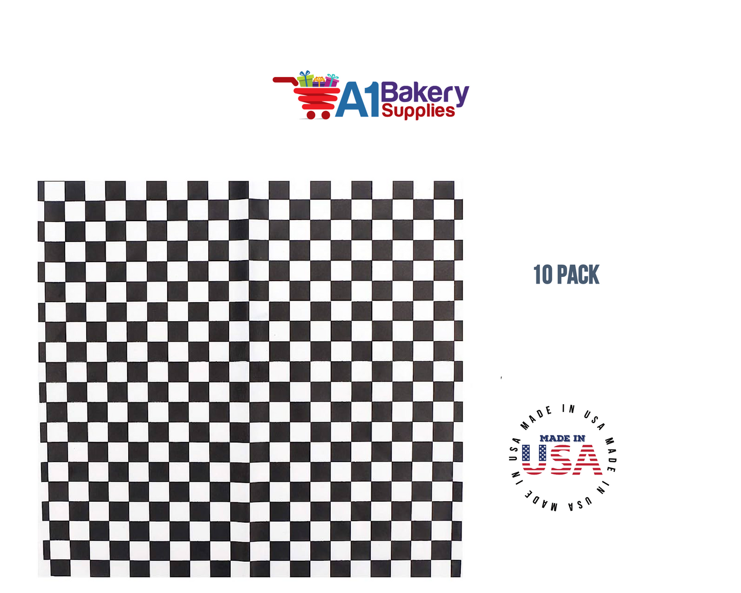 Deli Sandwich Wraps Basket Liners and Food Wrapping Liner Papers by A1 Bakery Supplies of 10 pack (Black Checked)