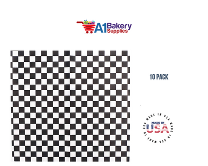 Deli Sandwich Wraps Basket Liners and Food Wrapping Liner Papers by A1 Bakery Supplies of 10 pack (Black Checked)