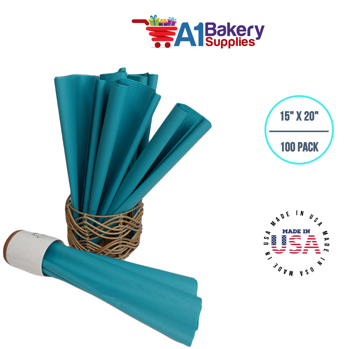 CaribbeanTeal Tissue Paper Squares, Bulk 100 Sheets, Premium Gift Wrap and Art Supplies for Birthdays, Holidays, or Presents by A1BakerySupplies, Large 15 Inch x 20 Inch