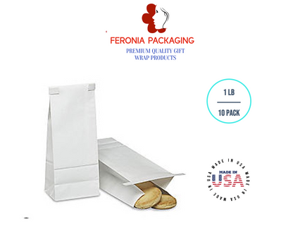 1 LB White Poly-Lined Reclosable Tin Tie Bags Without Window - 10 Pack