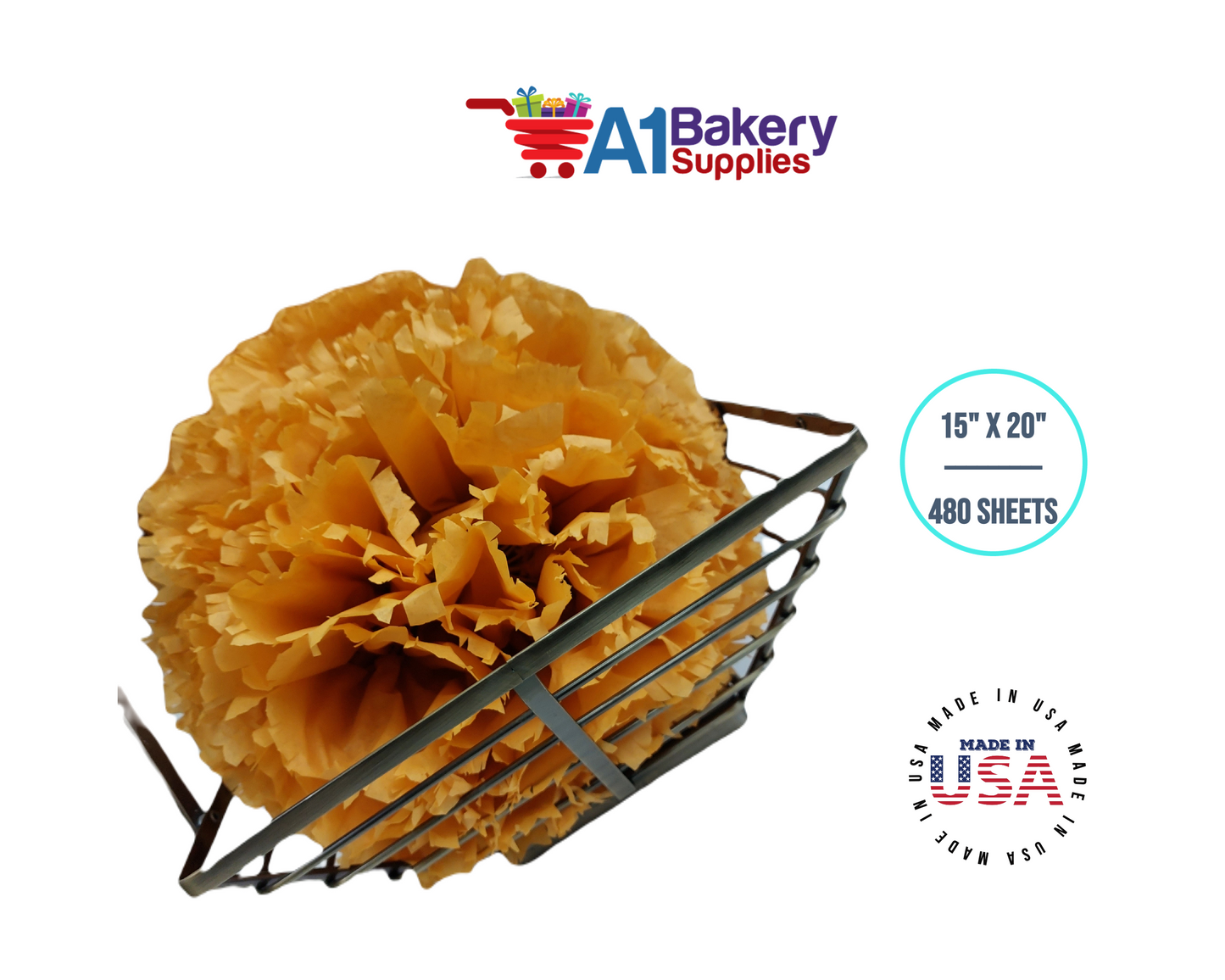 Noble gold Tissue Paper Squares, Bulk 480 Sheets, Premium Gift Wrap and Art Supplies for Birthdays, Holidays, or Presents by A1BakerySupplies, Large 15 Inch x 20 Inch