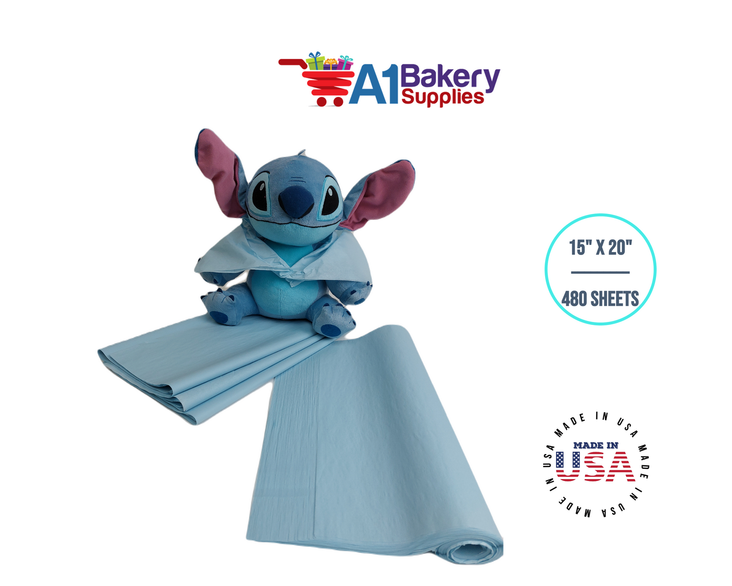 Light Blue Tissue Paper Squares, Bulk 480 Sheets, Premium Gift Wrap and Art Supplies for Birthdays, Holidays, or Presents by A1BakerySupplies, Large 15 Inch x 20 Inch