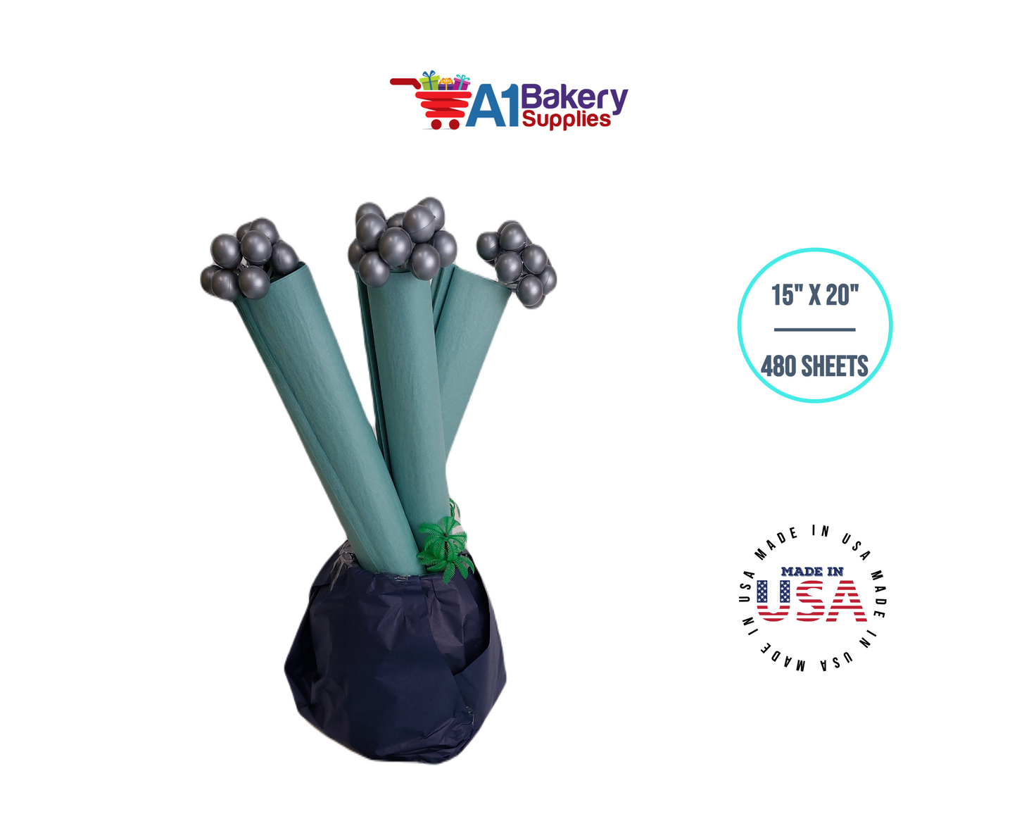 Blue Haze Tissue Paper Squares, Bulk 480 Sheets, Premium Gift Wrap and Art Supplies for Birthdays, Holidays, or Presents by A1BakerySupplies, Large 15 Inch x 20 Inch