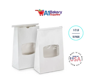 1/2 LB White Poly-Lined Reclosable Tin Tie Bags Window - 10 Pack