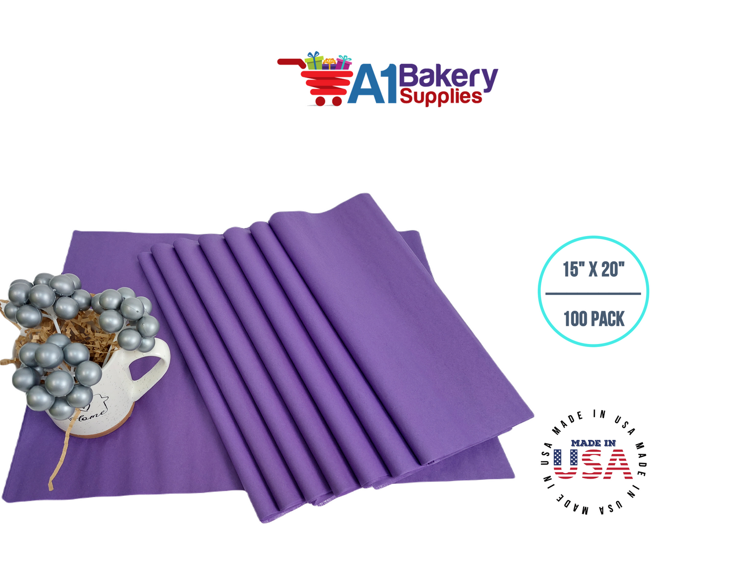 Purple Color Gift Wrap Tissue Paper 15 Inch x 20 Inch - 100 Sheets Pack