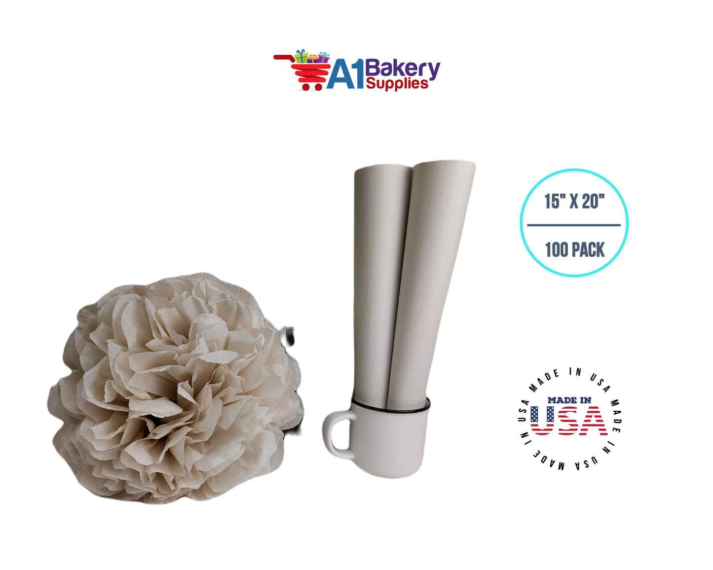 OatMeal Tissue Paper Squares, Bulk 100 Sheets, Premium Gift Wrap and Art Supplies for Birthdays, Holidays, or Presents by A1BakerySupplies, Large 15 Inch x 20 Inch