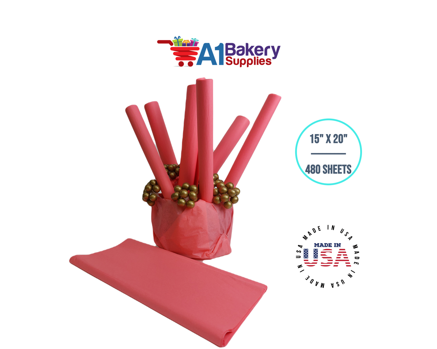 Coral Pink Color Gift Wrap Tissue Paper 15 Inch x 20 Inch - 480 Sheets Pack