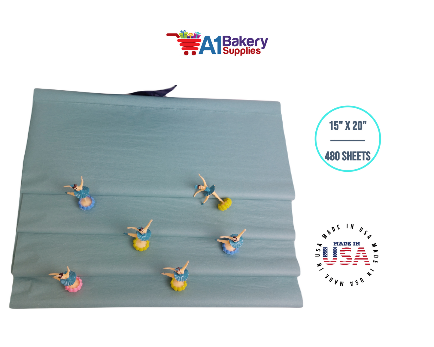 Blue Haze Tissue Paper Squares, Bulk 480 Sheets, Premium Gift Wrap and Art Supplies for Birthdays, Holidays, or Presents by A1BakerySupplies, Large 15 Inch x 20 Inch