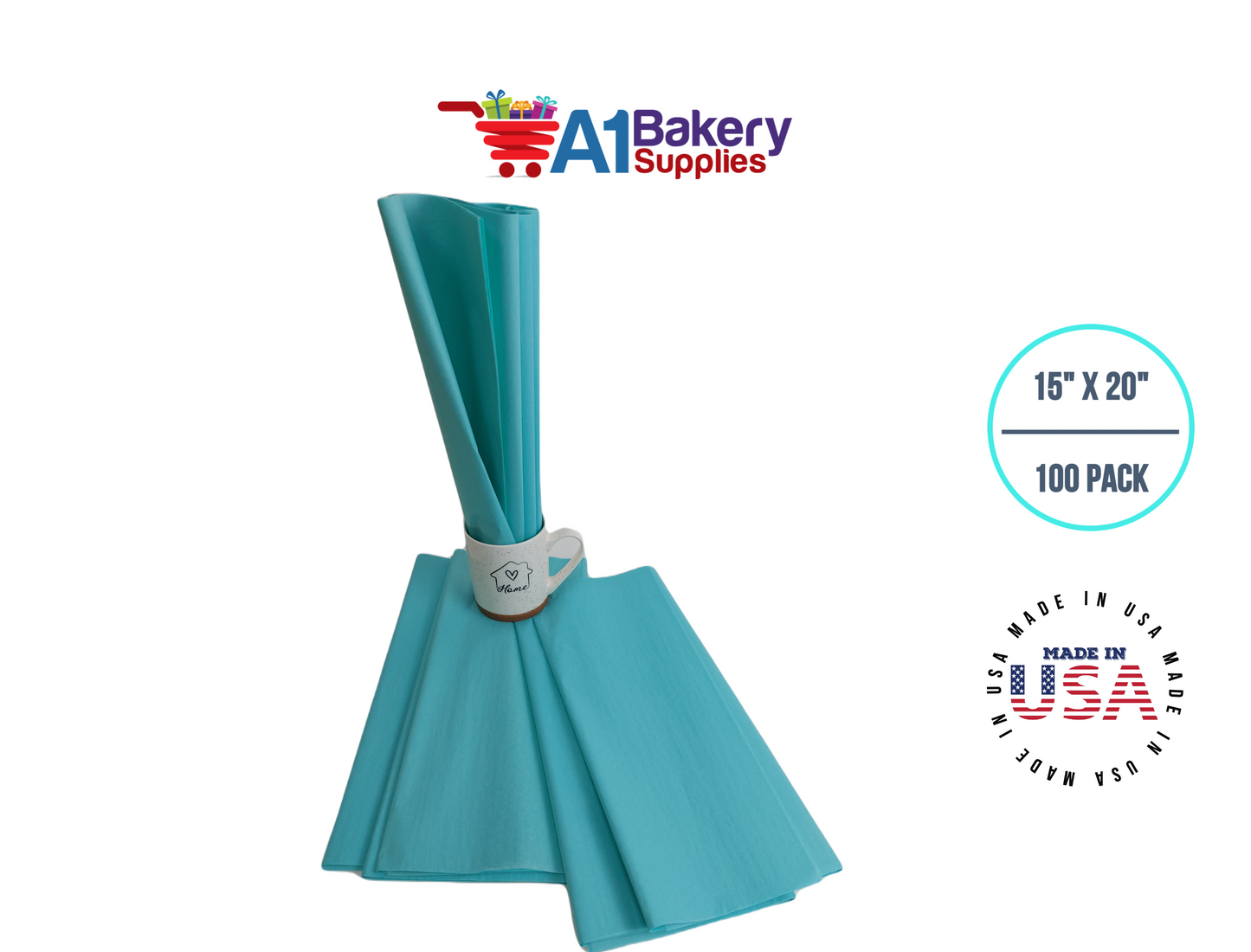 Aqua Blue Color Tissue Paper 15 Inch x 20 Inch - 100 Sheets