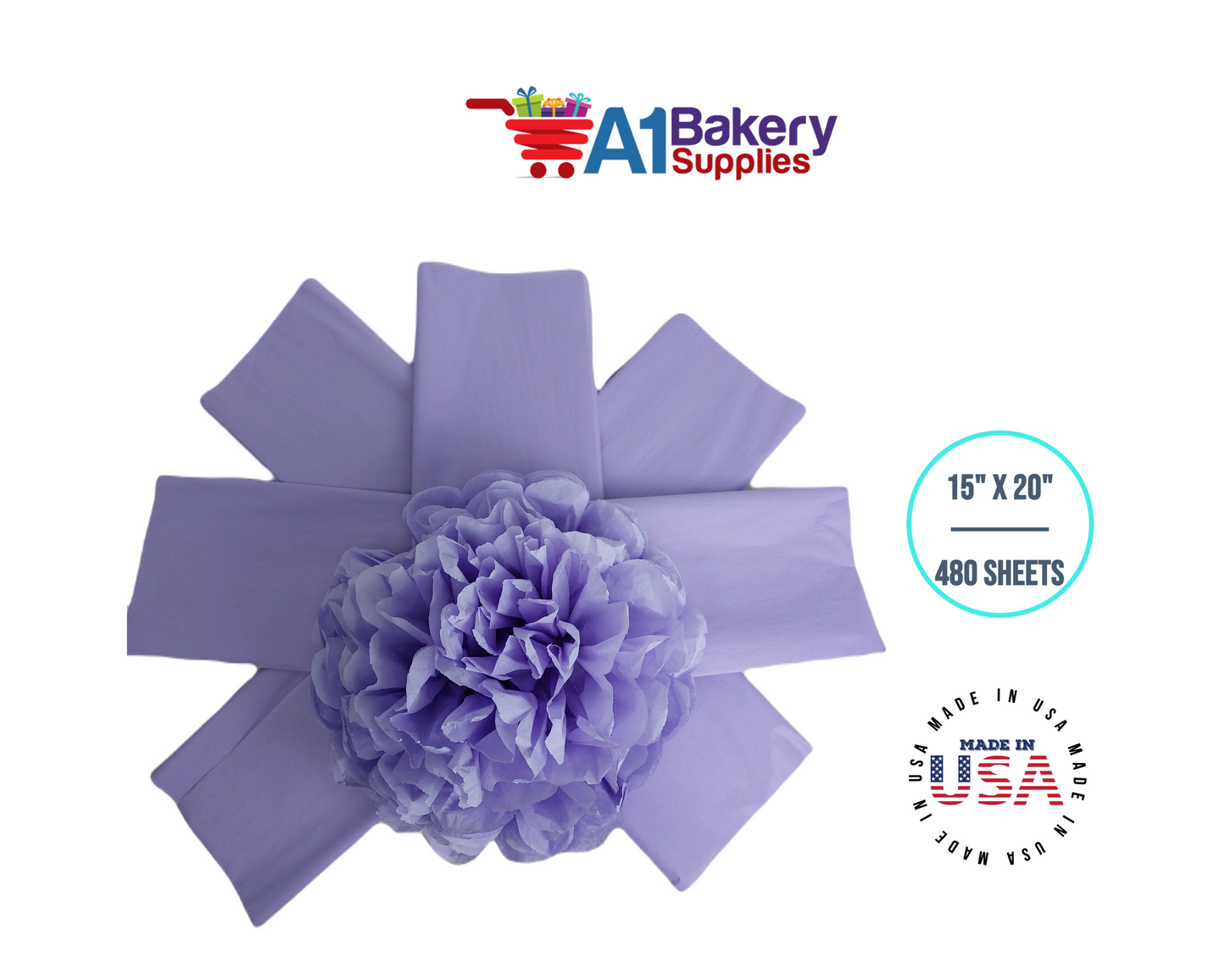 Soft Lavender Tissue Paper Squares, Bulk 480 Sheets, Premium Gift Wrap and Art Supplies for Birthdays, Holidays, or Presents by A1BakerySupplies, Large 15 Inch x 20 Inch