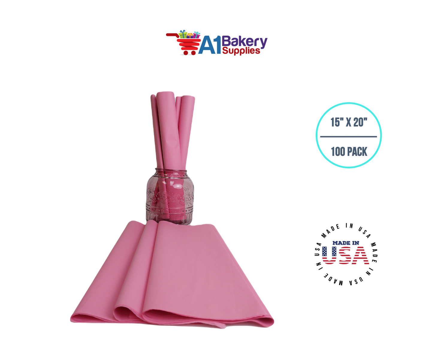 Dark Pink Tissue Paper Squares, Bulk 100 Sheets, Premium Gift Wrap and Art Supplies for Birthdays, Holidays, or Presents by A1BakerySupplies, Large 15 Inch x 20 Inch