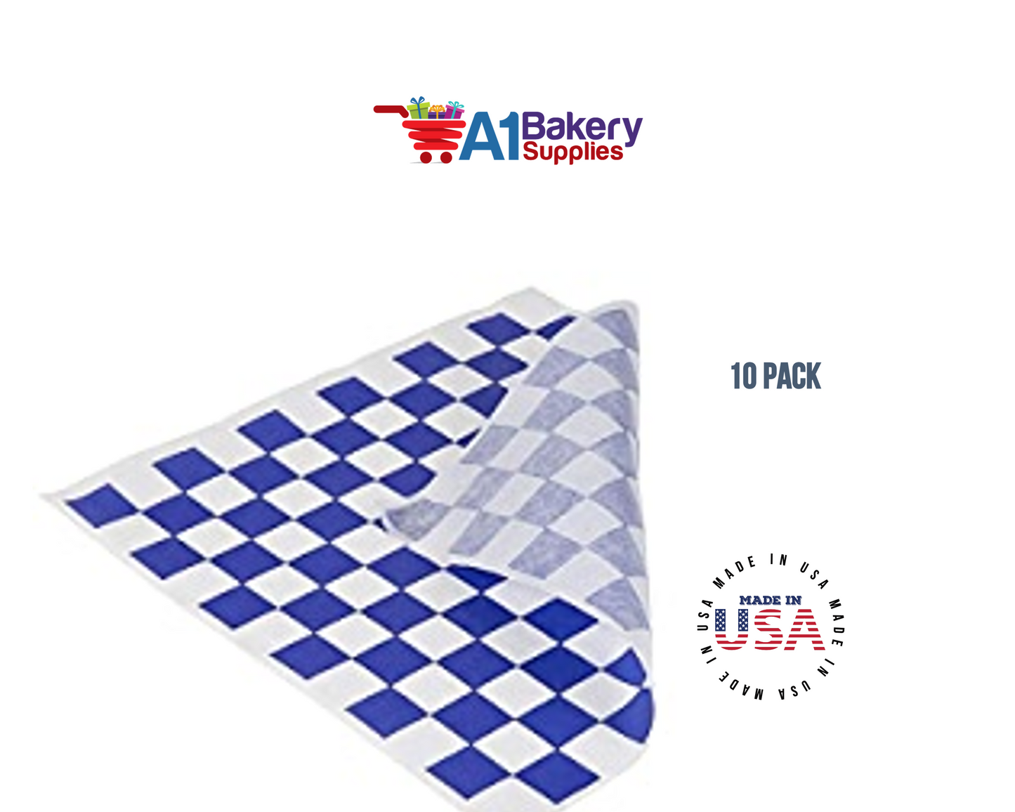 Deli Sandwich Wraps Basket Liners and Food Wrapping Liner Papers by A1 Bakery Supplies of 10 pack (Blue Checked)