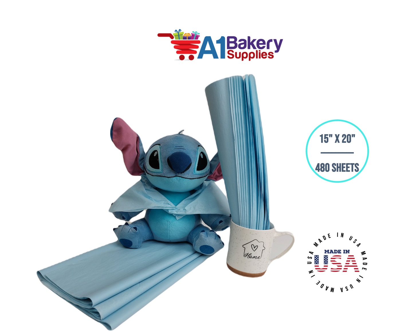 Light Blue Tissue Paper Squares, Bulk 480 Sheets, Premium Gift Wrap and Art Supplies for Birthdays, Holidays, or Presents by A1BakerySupplies, Large 15 Inch x 20 Inch