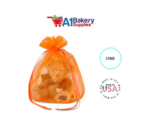 Orange Organza Fabric Gift Bags – Pack of 2 with Size 22.5 x 25 inch by A1 Bakery Supplies
