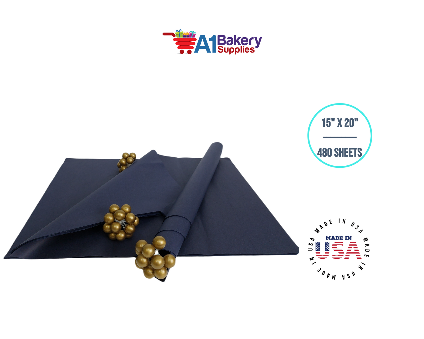 Navy Blue Tissue Paper Squares, Bulk 480 Sheets, Premium Gift Wrap and Art Supplies for Birthdays, Holidays, or Presents by A1BakerySupplies, Large 15 Inch x 20 Inch