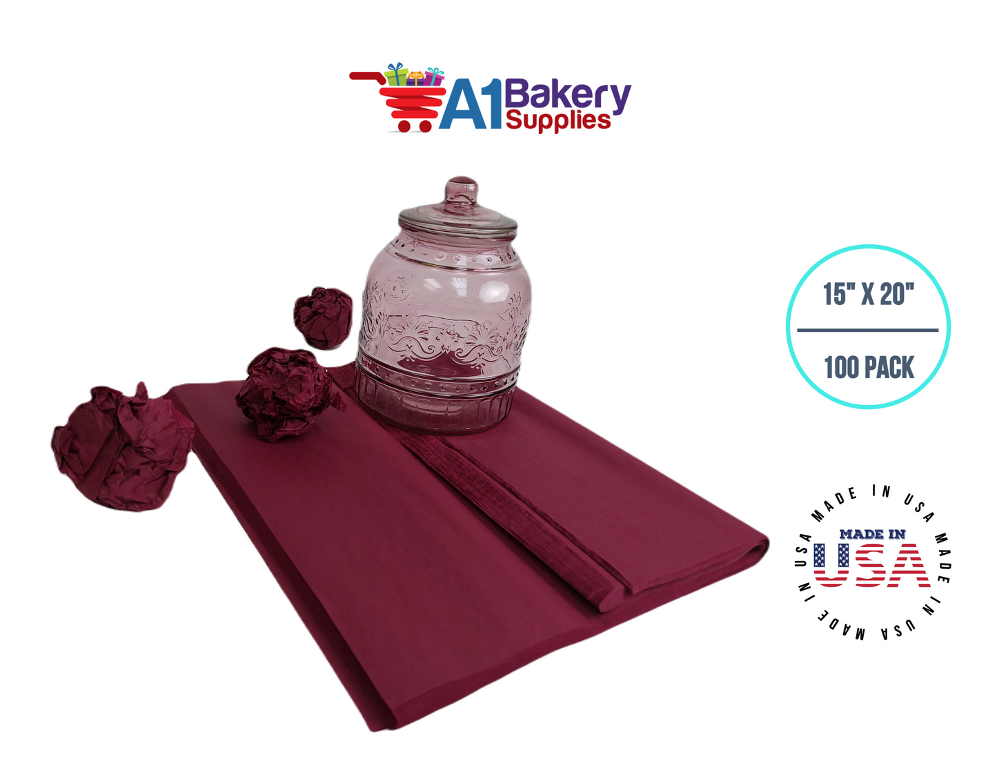 Burgundy Tissue Paper Squares, Bulk 100 Sheets, Premium Gift Wrap and Art Supplies for Birthdays, Holidays, or Presents Large 15 Inch x 20 Inch