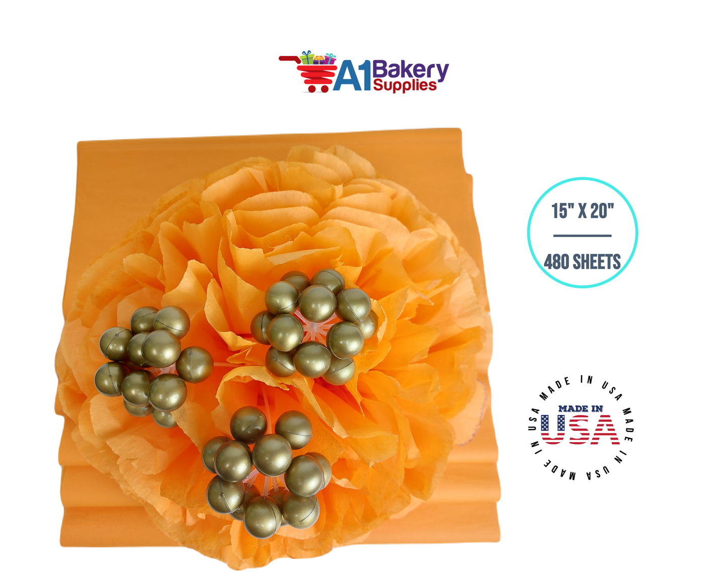 Tangerine Light Orange Bulk Tissue Paper 15 Inch x 20 Inch - 480 Sheets