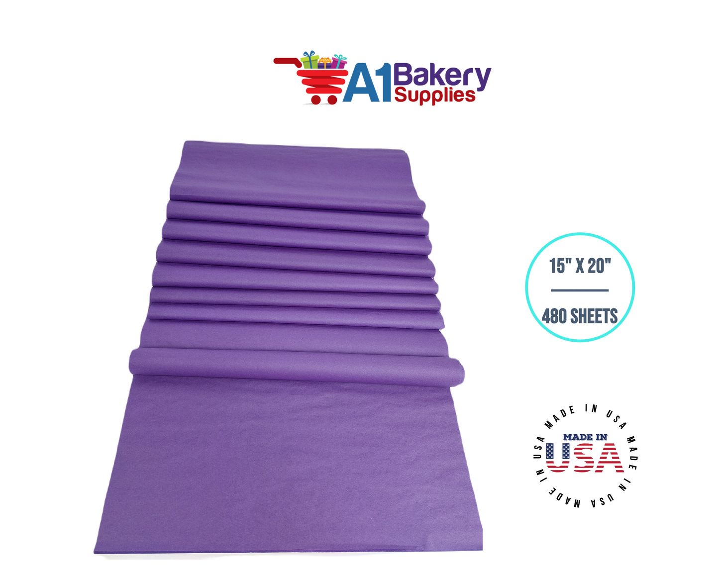 Purple Tissue Paper Squares, Bulk 480 Sheets, Premium Gift Wrap and Art Supplies for Birthdays, Holidays, or Presents by A1BakerySupplies, Large 15 Inch x 20 Inch