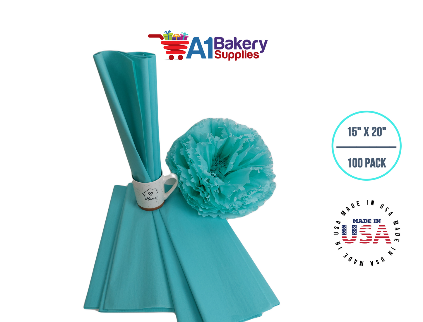 Aqua Blue Color Tissue Paper 15 Inch x 20 Inch - 100 Sheets