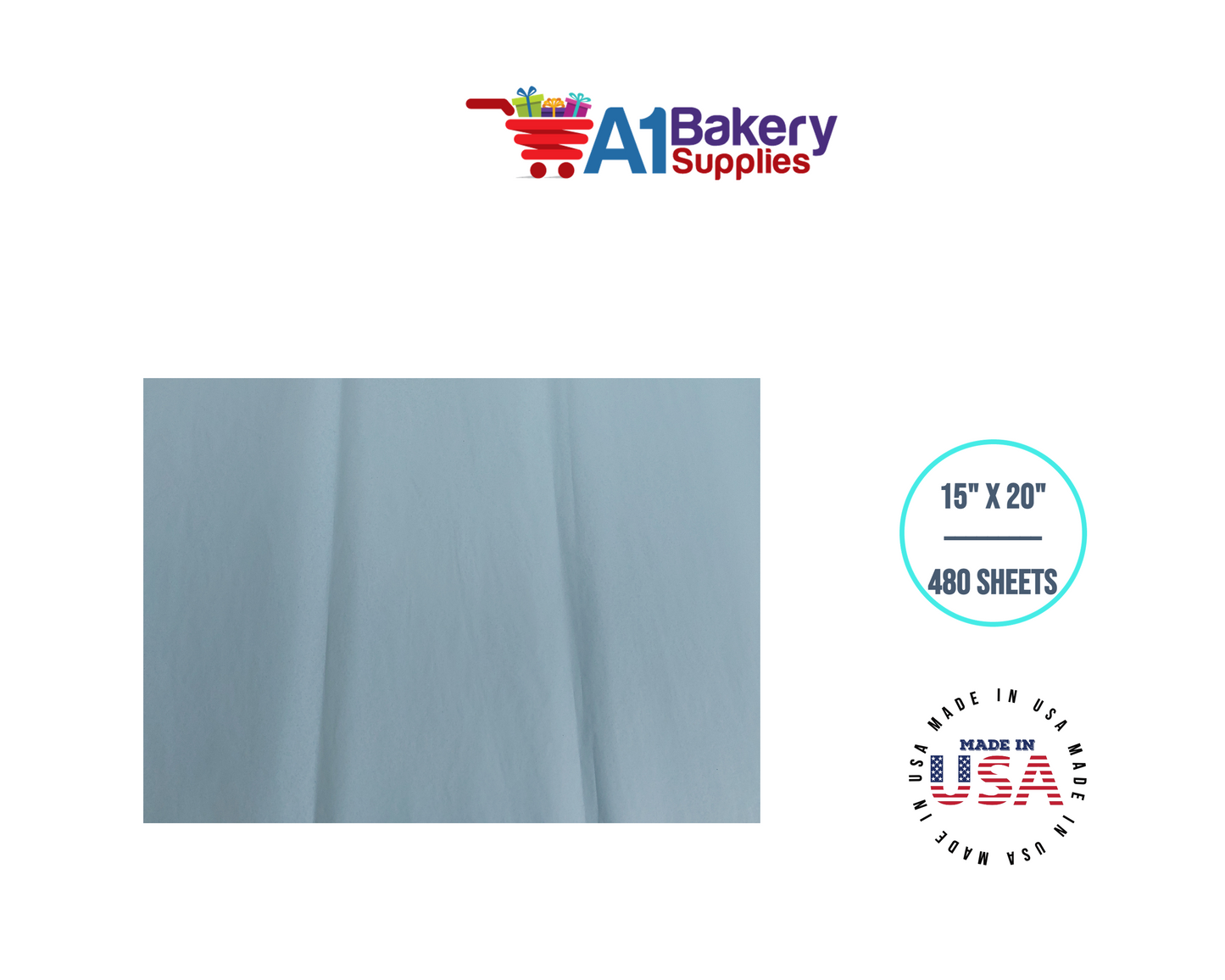 Light Blue Tissue Paper Squares, Bulk 480 Sheets, Premium Gift Wrap and Art Supplies for Birthdays, Holidays, or Presents by A1BakerySupplies, Large 15 Inch x 20 Inch