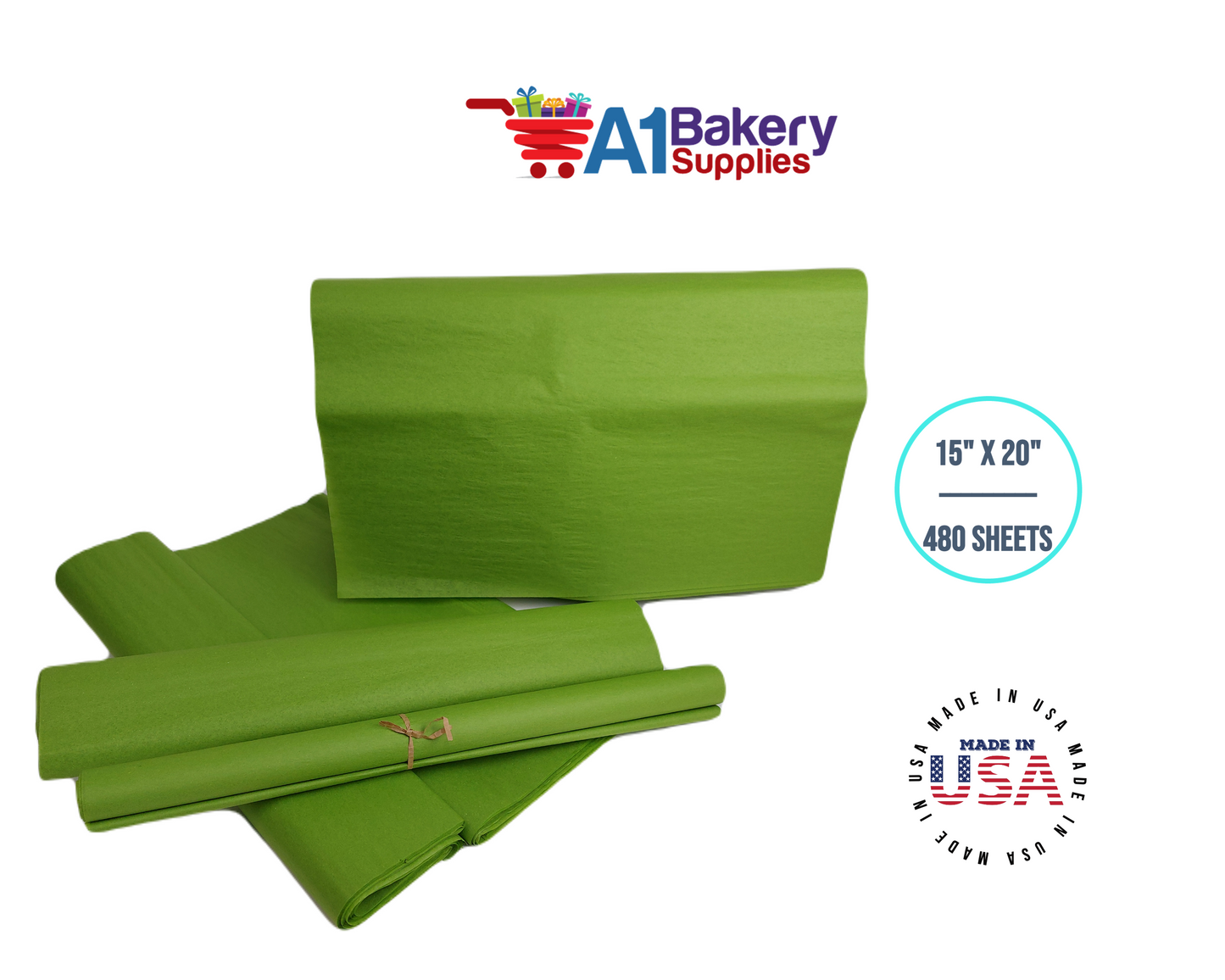 Oasis Green Tissue Paper Squares, Bulk 480 Sheets, Premium Gift Wrap and Art Supplies for Birthdays, Holidays, or Presents by A1BakerySupplies, Large 15 Inch x 20 Inch