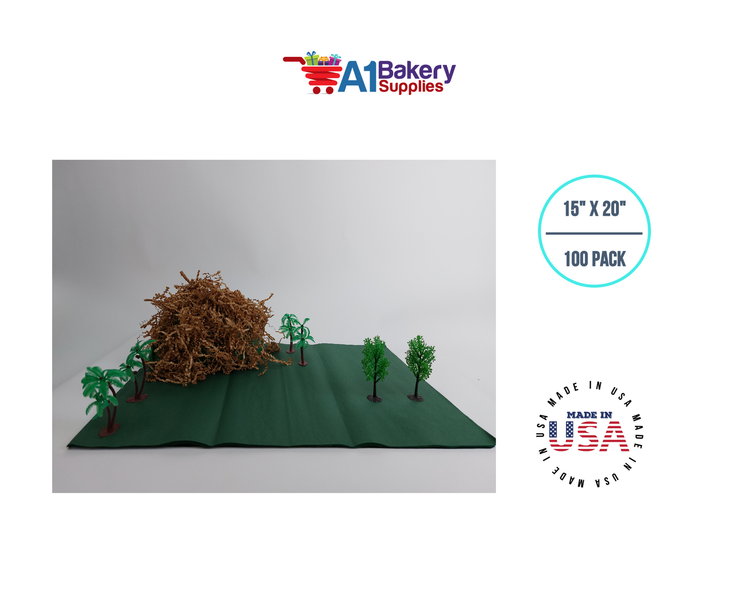 Forest Green Tissue Paper Squares, Bulk 100 Sheets, Premium Gift Wrap and Art Supplies for Birthdays, Holidays, or Presents by A1BakerySupplies, Large 15 Inch x 20 Inch