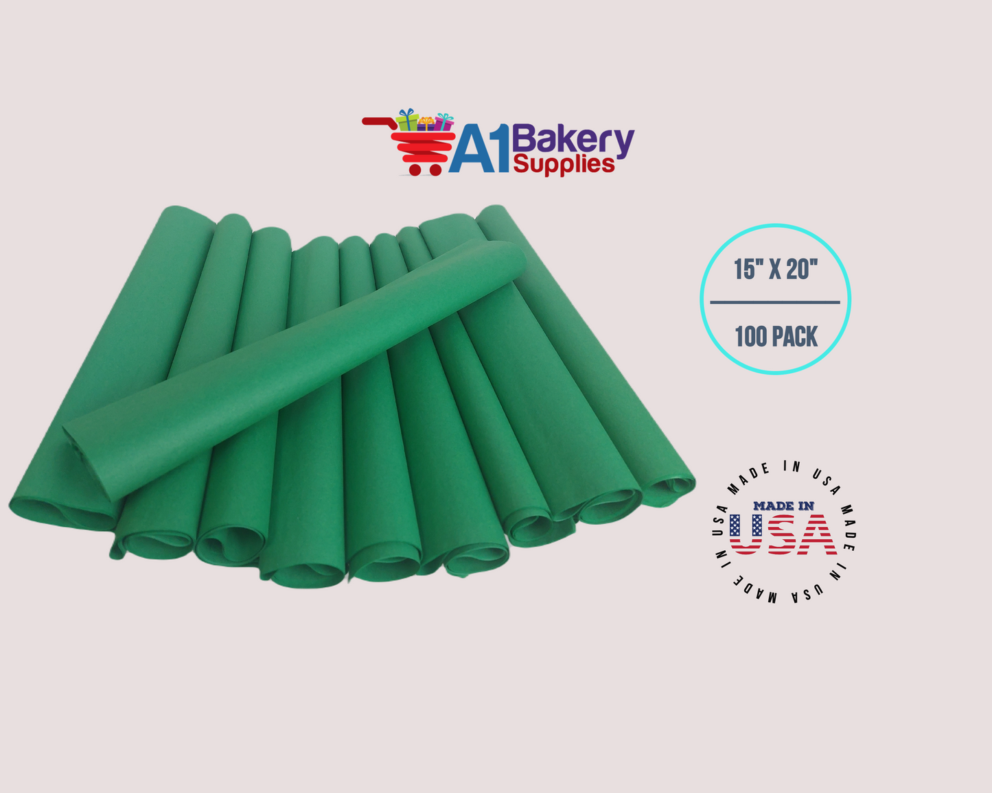 Festive Gren Tissue Paper Squares, Bulk 100 Sheets, Premium Gift Wrap and Art Supplies for Birthdays, Holidays, or Presents by A1BakerySupplies, Large 15 Inch x 20 Inch